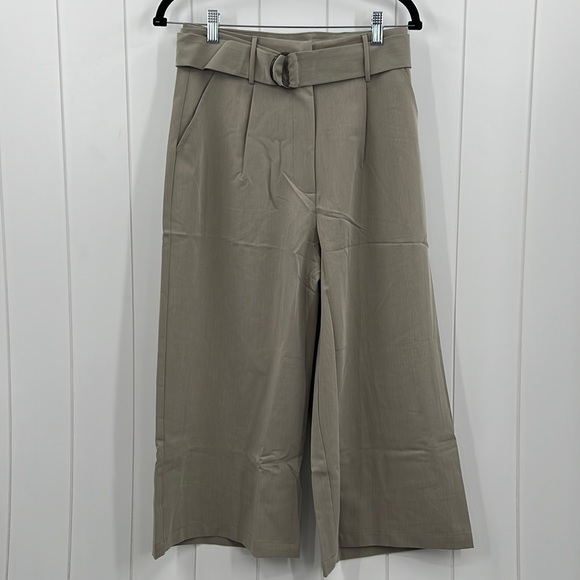 🆕Mystree Belted Wide Leg Cropped Trouser/Pants Olive Grey S,M&L Available - Picture 1 of 8